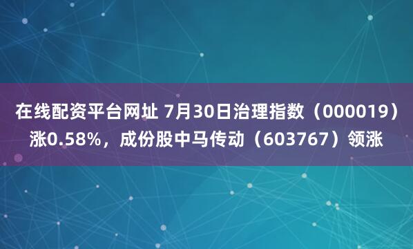 在线配资平台网址 7月30日治理指数（000019）涨0.58%，成份股中马传动（603767）领涨